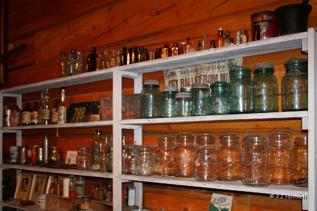 IMG_1800_AK_Hope_Jars.jpg - Collection of jars and other items in the Hope-Sunrise Museum. Hope, Alaska ~June 23, 2006