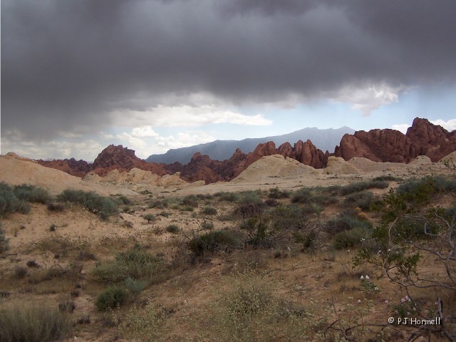 100_4820_NV_ValleyOfFire_Scene.jpg - A good example of the different layers forming the valley. Looks like we have a storm coming in. Valley of Fire State Park, Nevada ~May 10, 20