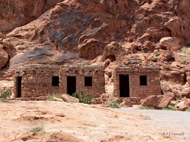 100_4841_NV_ValleyOfFire_Cabins.jpg - These stone cabins were built with native sandstone by the Civilian Conservation Corps in the 1930's as a shelter for passing travelers. Valley of Fire State Park, Nevada ~May 10, 2005